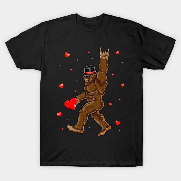 Bigfoot Holding Heart Valentines Day Shirt For Boys Kids Men T-Shirt by jadolomadolo